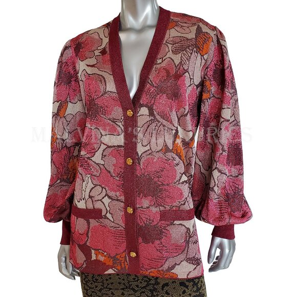 GUCCI SWEATER NOJUM LUREX FLORAL CARDIGAN VOLUMINOUS SLEEVES sz L LARGE - Picture 6 of 16